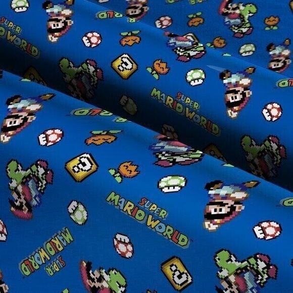 Super Mario World Nintendo Retro Toss Fat Quarter Precut 18 x 22-in Blue Cotton - Picture 3 of 3